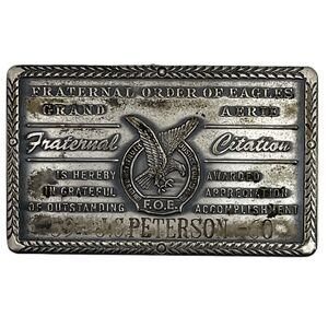 F.O.E. Eagles Grand Aerie Fraternal Citation Outstanding Achievement Plate
